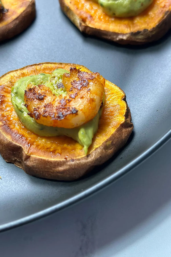 Shrimp & Guacamole Sweet Potato Bites Recipe – bariatric-friendly recipe from BariBowl