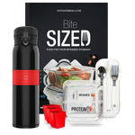 BariBundle Bariatric Meal Prep Bundle – 3 Glass Portion-Control Containers + 20oz Bottle + BiteSized Cookbook, Silicone Cups & Utensils